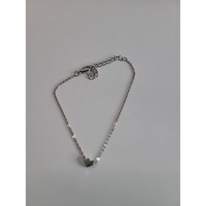 Silver-Tone Dainty Heart Charm Chain Bracelet or Anklet Adjustable Minimalist